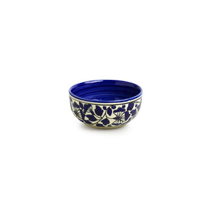 'Badamwari Bagheecha-2' Handpainted Ceramic Dinner Bowls/Katoris (Set of 4, 220 ML, Microwave Safe)