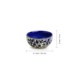 'Badamwari Bagheecha-2' Handpainted Ceramic Dinner Bowls/Katoris (Set of 4, 220 ML, Microwave Safe)