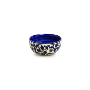 'Badamwari Bagheecha-2' Handpainted Ceramic Dinner Bowls/Katoris (Set of 6, 220 ML, Microwave Safe)