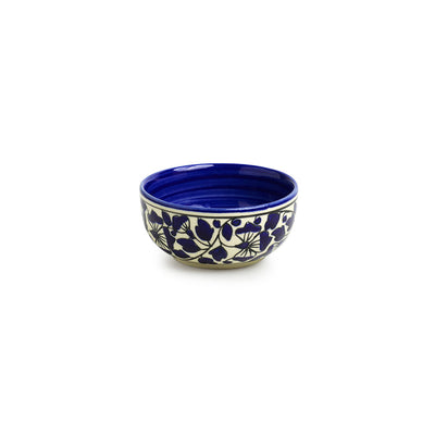 'Badamwari Bagheecha-2' Handpainted Ceramic Dinner Bowls/Katoris (Set of 6, 220 ML, Microwave Safe)