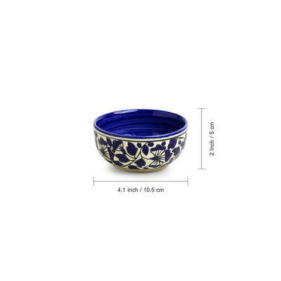 'Badamwari Bagheecha-2' Handpainted Ceramic Dinner Bowls/Katoris (Set of 6, 220 ML, Microwave Safe)