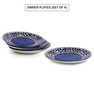 'Badamwari Bagheecha-2' Handpainted Ceramic Dinner Plates With Side/Quarter Plates & Dinner Katoris (12 Pieces, Serving for 4, Microwave Safe)