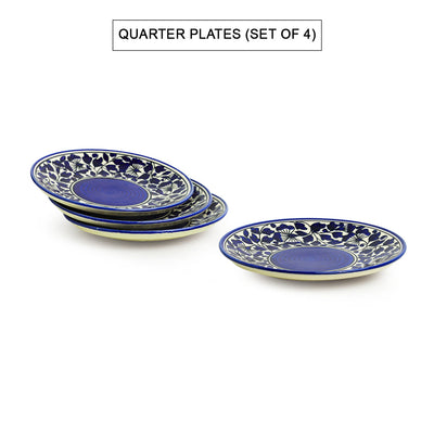 'Badamwari Bagheecha-2' Handpainted Ceramic Dinner Plates With Side/Quarter Plates & Dinner Katoris (12 Pieces, Serving for 4, Microwave Safe)