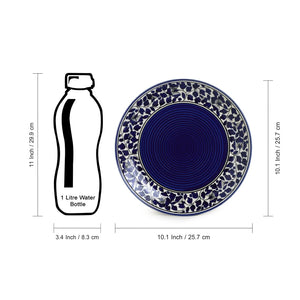 'Badamwari Bagheecha-2' Handpainted Ceramic Dinner Plates With Side/Quarter Plates & Dinner Katoris (12 Pieces, Serving for 4, Microwave Safe)