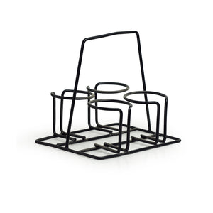 'Peachy Mood' Tea Chai Glasses In Stoneware With Iron Holder (Set of 4)