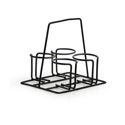 'Peachy Mood' Tea Chai Glasses In Stoneware With Iron Holder (Set of 4)