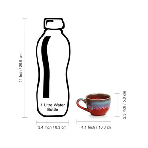 'Coral Reef' Tea Cups In Ceramic (Set Of 6, Hand Glazed Studio Pottery, Red & Cyan Blue)