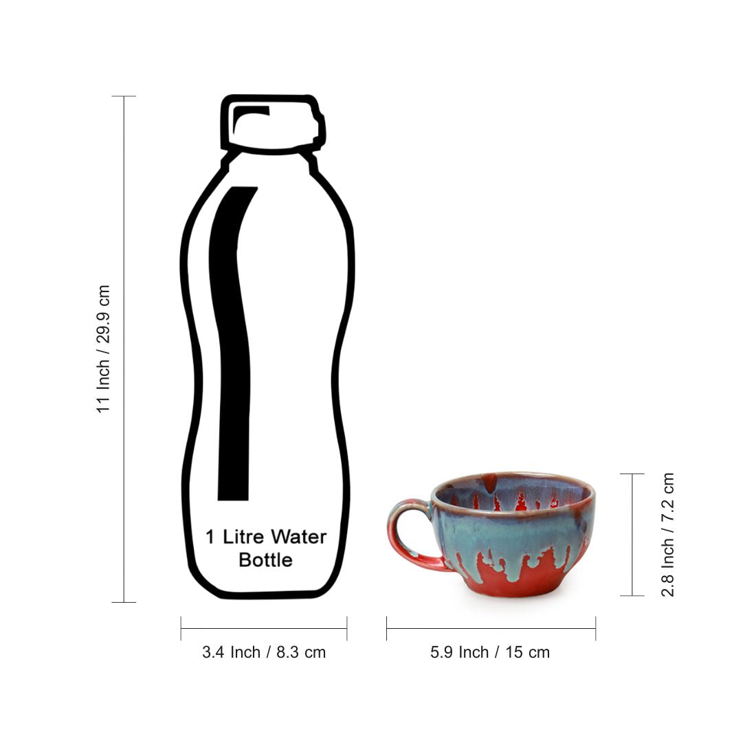 'Coral Reef' Ceramic Handled Soup Bowls With Spoons (Set of 4, 250 ML, Hand Glazed Studio Pottery, Microwave Safe)