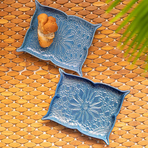 'Coral Reef' Serving Platters In Ceramic (Set of 2, Hand Glazed Studio Pottery, Microwave Safe)