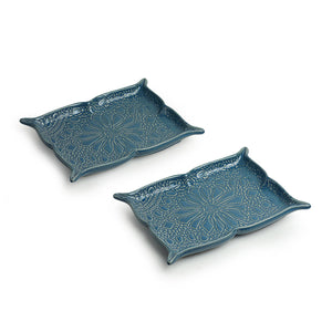'Coral Reef' Serving Platters In Ceramic (Set of 2, Hand Glazed Studio Pottery, Microwave Safe)