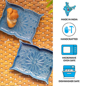 'Coral Reef' Serving Platters In Ceramic (Set of 2, Hand Glazed Studio Pottery, Microwave Safe)