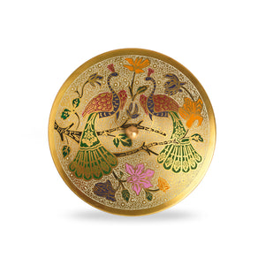 'Peacock Hand-Etched' Handpainted Spice Box With Spoon In Brass (7 Containers, 110 ml)
