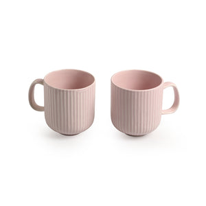 'Coral Reef' Glazed Studio Pottery Ceramic Tea & Coffee Mugs (Set of 2, 300 ml, Pink)