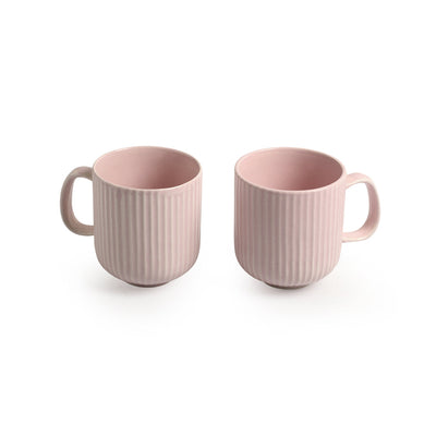 'Coral Reef' Glazed Studio Pottery Ceramic Tea & Coffee Mugs (Set of 2, 300 ml, Pink)
