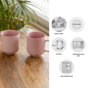 'Coral Reef' Glazed Studio Pottery Ceramic Tea & Coffee Mugs (Set of 2, 300 ml, Pink)