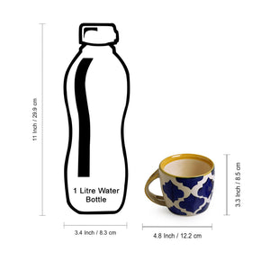 Blue - 'Moroccan' Hand-Painted Ceramic Soup & Coffee Mug With Coaster And Spoon (300 ml)