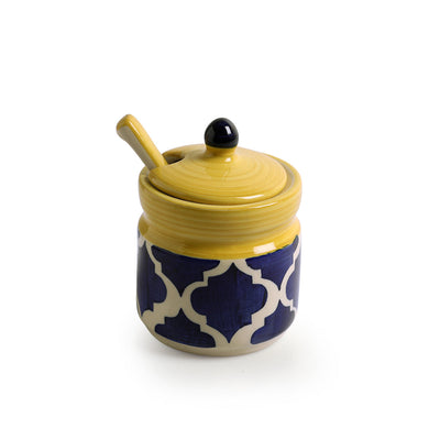 'Moroccan' Handpainted Ceramic Pickle & Chutney Jars With Spoons (Set Of 2)