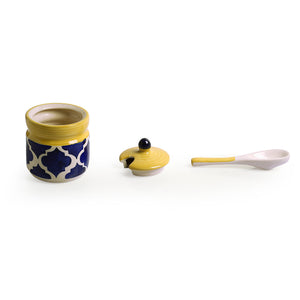 'Moroccan' Handpainted Ceramic Pickle & Chutney Jars With Spoons (Set Of 2)