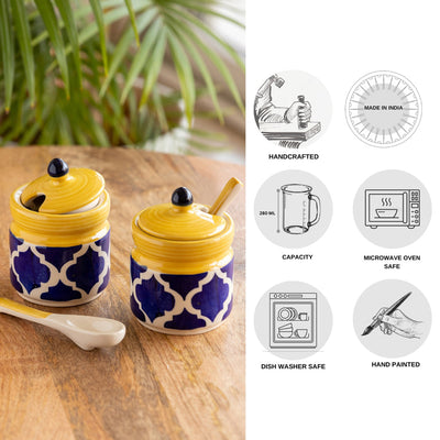 'Moroccan' Handpainted Ceramic Pickle & Chutney Jars With Spoons (Set Of 2)