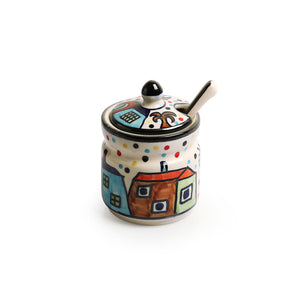 'Hut Handpainted' Ceramic Pickle & Chutney Jars With Spoons (Set Of 2)