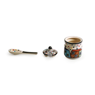 'Hut Handpainted' Ceramic Pickle & Chutney Jars With Spoons (Set Of 2)
