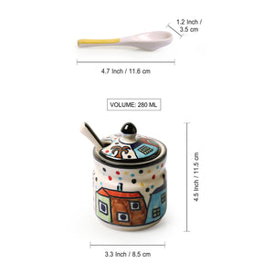 'Hut Handpainted' Ceramic Pickle & Chutney Jars With Spoons (Set Of 2)