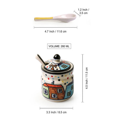 'Hut Handpainted' Ceramic Pickle & Chutney Jars With Spoons (Set Of 2)