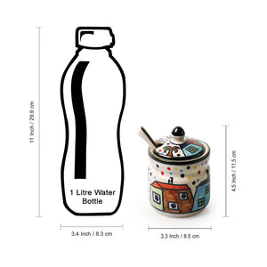 'Hut Handpainted' Ceramic Pickle & Chutney Jars With Spoons (Set Of 2)