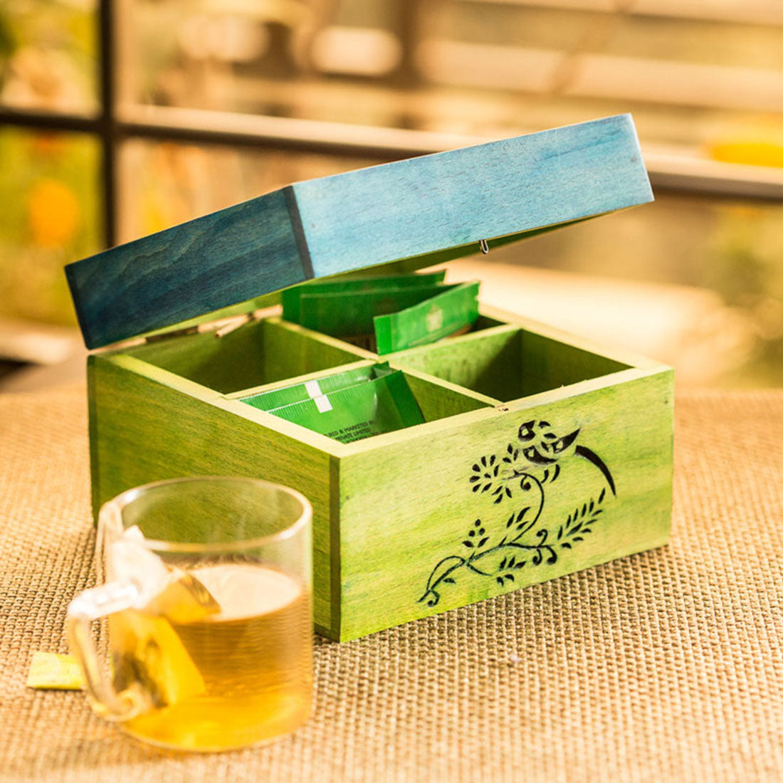 Bird Collection Wooden Tea Box Cum Multi-Utility Box