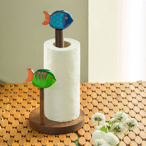 Brown - Handpainted Fishes Napkin Holder In Sheesham Wood