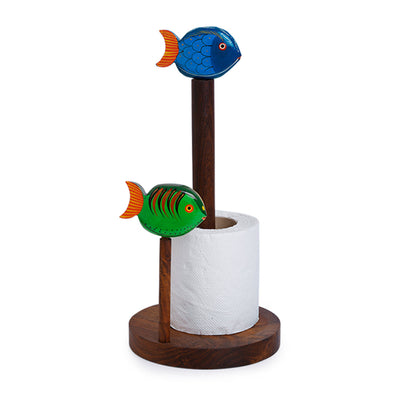 Brown - Handpainted Fishes Napkin Holder In Sheesham Wood