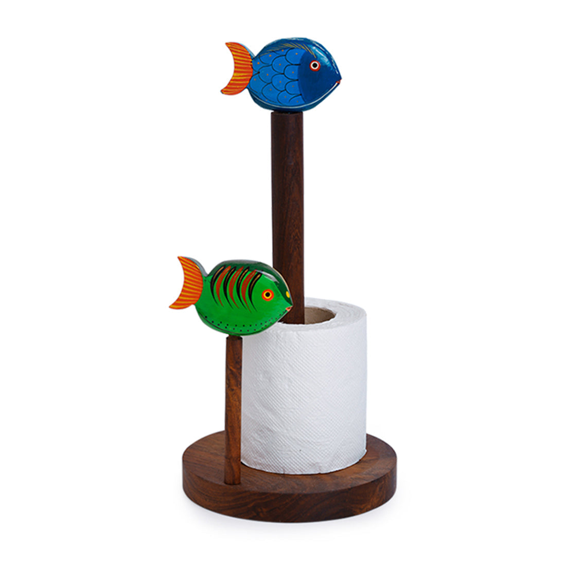 Brown - Handpainted Fishes Napkin Holder In Sheesham Wood