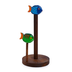 Brown - Handpainted Fishes Napkin Holder In Sheesham Wood