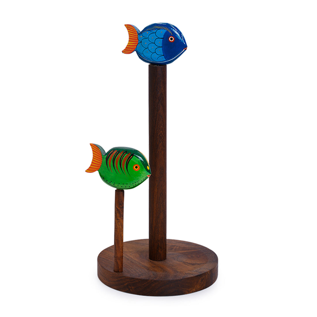 Brown - Handpainted Fishes Napkin Holder In Sheesham Wood