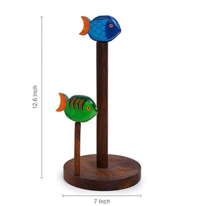 Brown - Handpainted Fishes Napkin Holder In Sheesham Wood