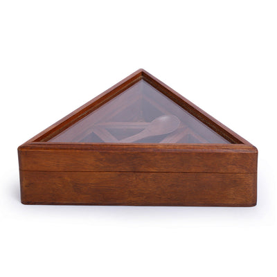 Sheesham Wood Pyramid Spice Box With Spoon (4 Containers)