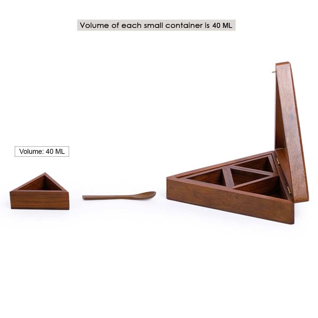 Sheesham Wood Pyramid Spice Box With Spoon (4 Containers)