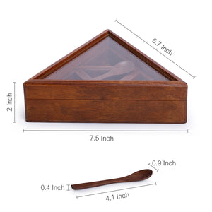 Sheesham Wood Pyramid Spice Box With Spoon (4 Containers)