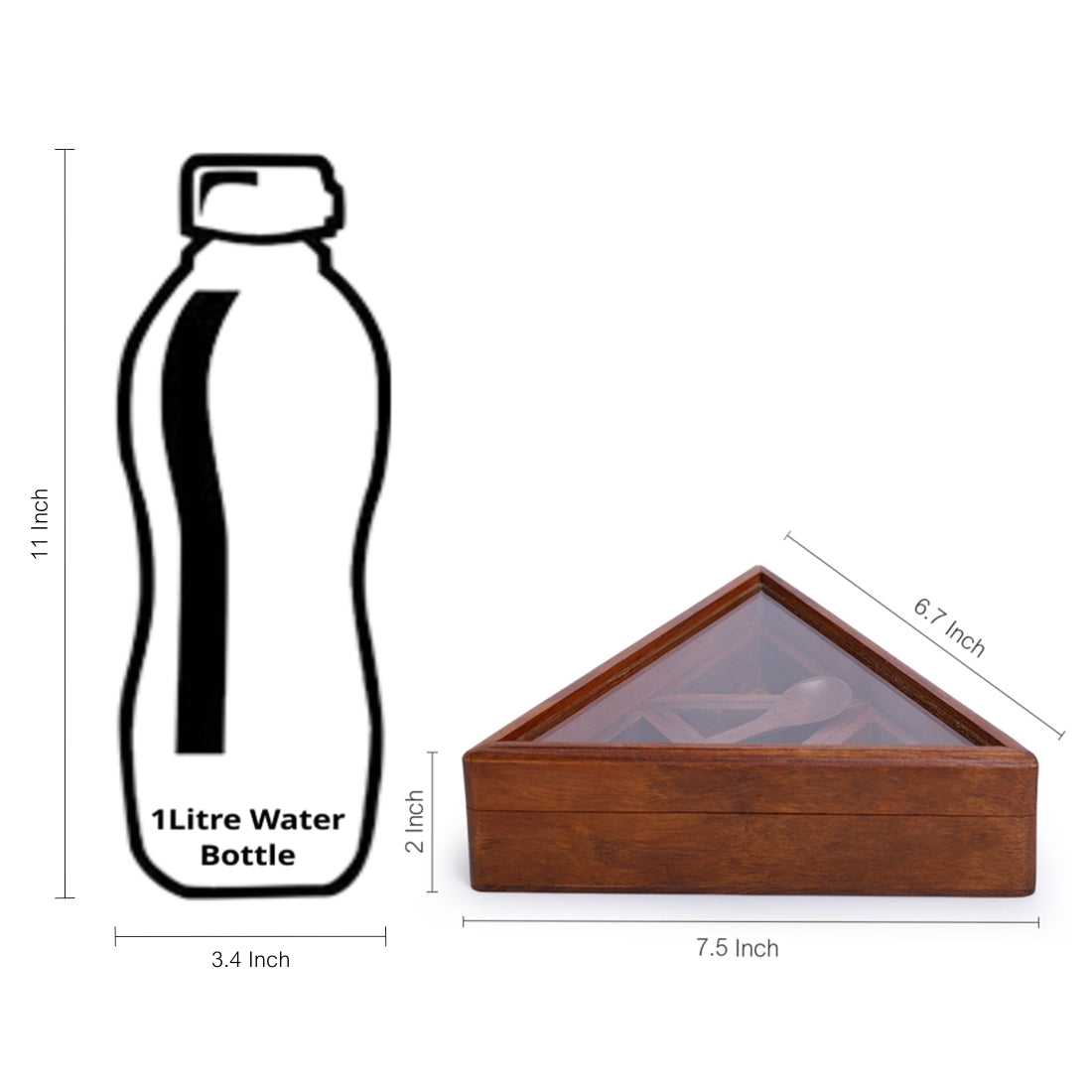 Sheesham Wood Pyramid Spice Box With Spoon (4 Containers)