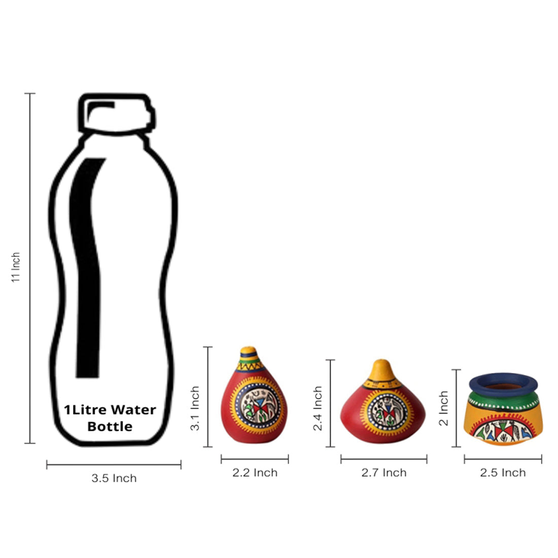 'Matkis On The Table' Terracotta Warli Salt & Pepper Shaker With Toothpick Holder & Wooden Tray