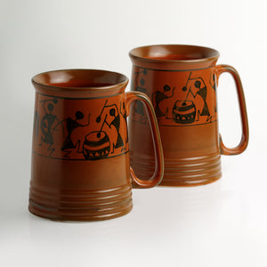 'Two To Tango' Warli Handpainted Beer & Milk Mugs In Ceramic (Set Of 2)