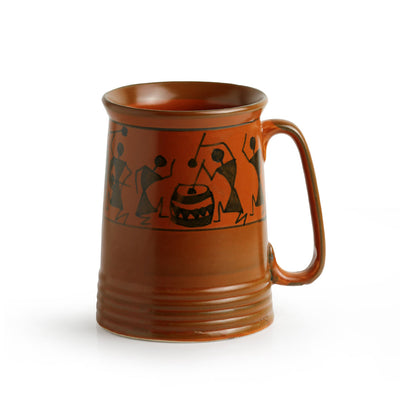 'Two To Tango' Warli Handpainted Beer & Milk Mugs In Ceramic (Set Of 2)