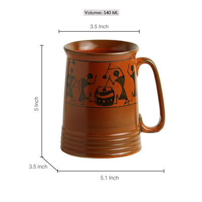 'Two To Tango' Warli Handpainted Beer & Milk Mugs In Ceramic (Set Of 2)