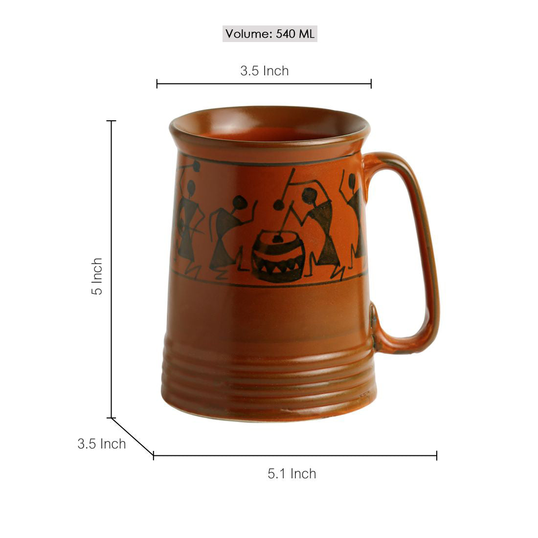 'Two To Tango' Warli Handpainted Beer & Milk Mugs In Ceramic (Set Of 2)