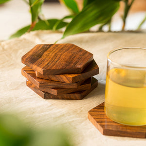 'Six Cornered Spring' Handcrafted Coasters In Sheesham Wood (Set Of 6)