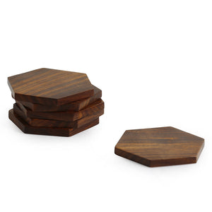 'Six Cornered Spring' Handcrafted Coasters In Sheesham Wood (Set Of 6)