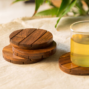 'Wood-rounds' Handcrafted Coasters In Sheesham Wood (Set Of 4)