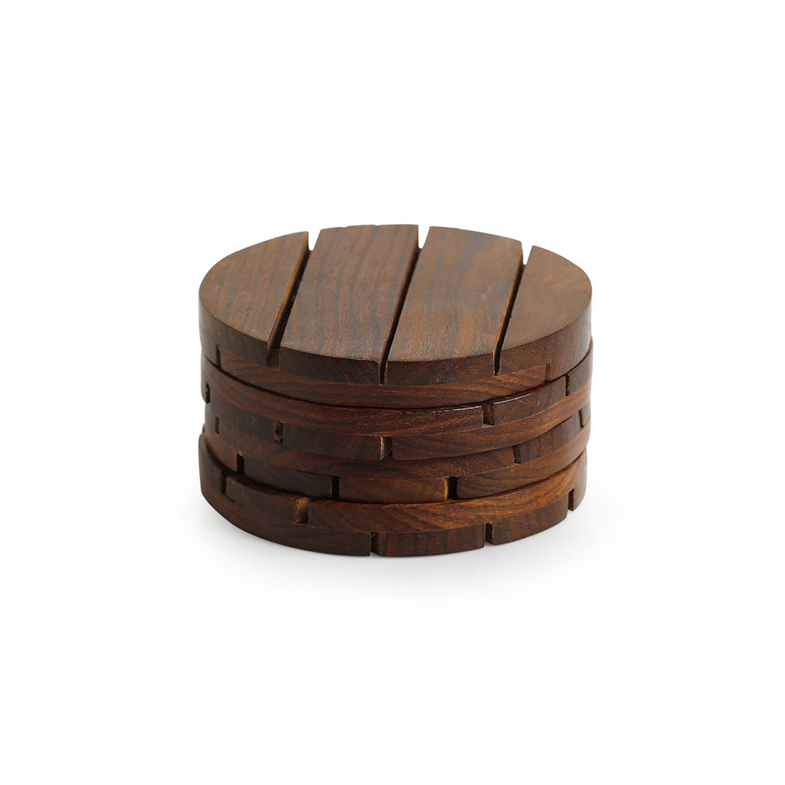 'Wood-rounds' Handcrafted Coasters In Sheesham Wood (Set Of 4)