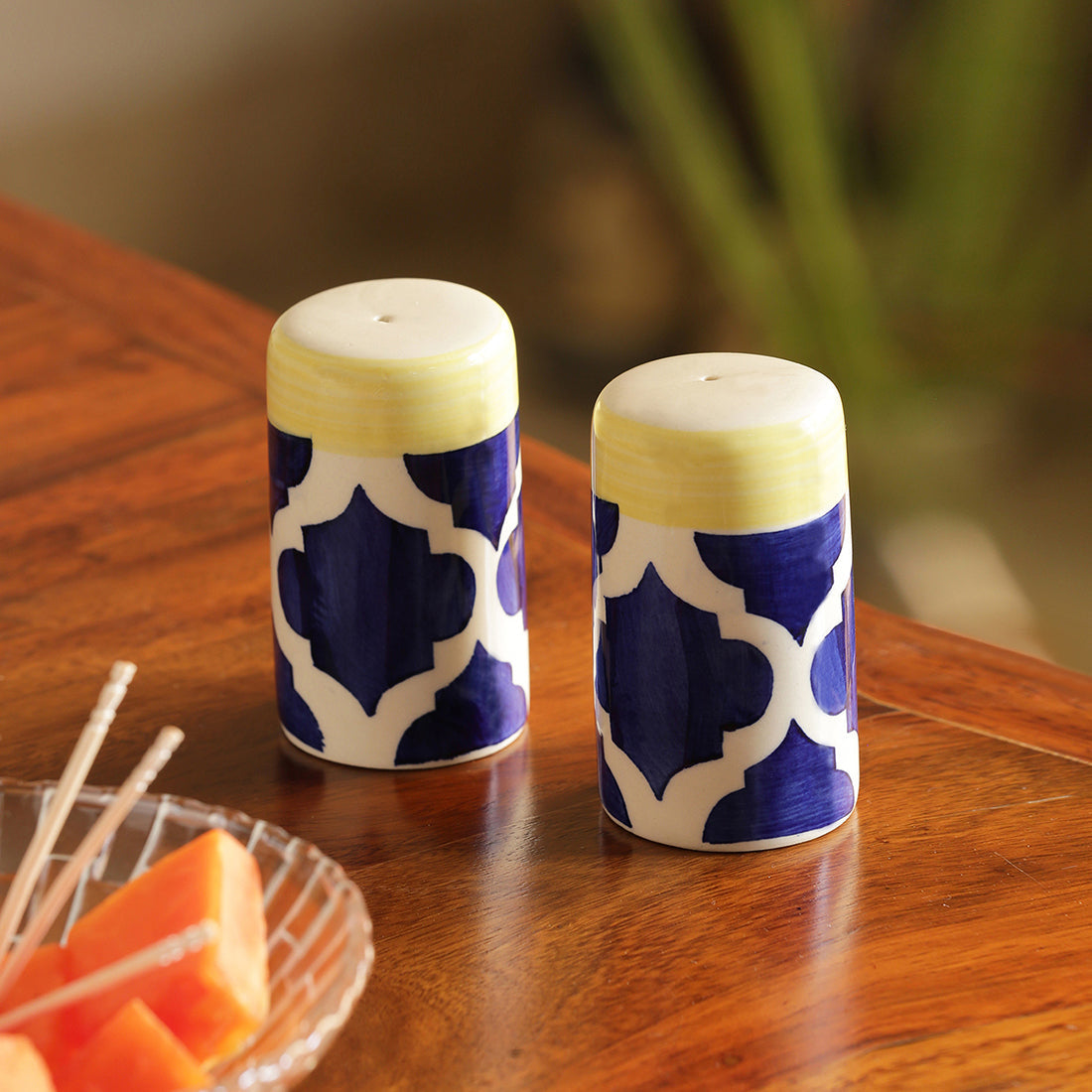 'Shakers’ Patterns' Handpainted Salt & Pepper Shaker Set In Ceramic