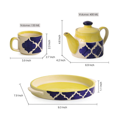 'Sea-Tea' Handpainted Tea Cups & Kettle Set With Tray In Ceramic